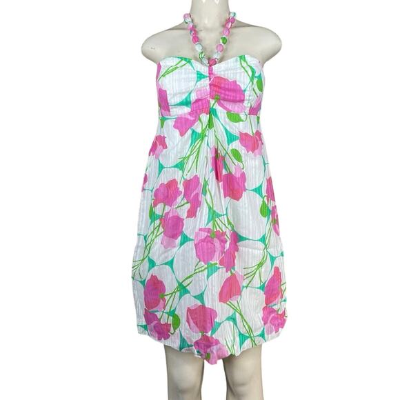 Lilly Pulitzer Betsey Had Me A Blast Dress Strapless Floral Beaded Halter SZ 4 6 - Picture 1 of 14